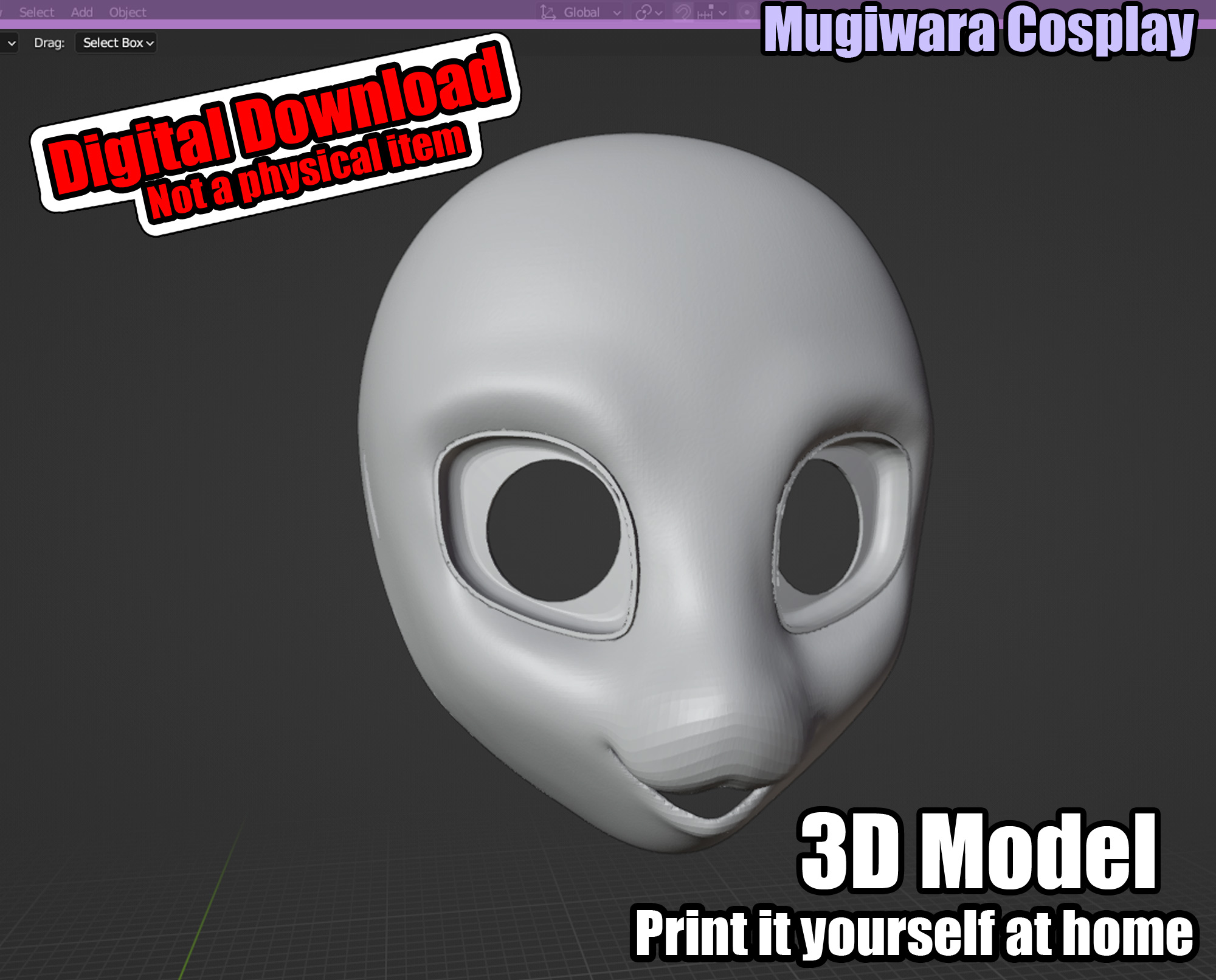 Slim Kemono 3D-model STL Fursuit Head Base for 3D-printing